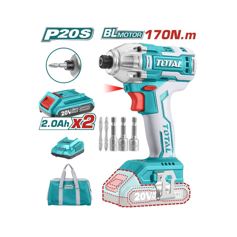 TOTAL ΠΑΛΜΙΚΟ ΚΑΤΣΑΒΙΔΙ ΜΠΑΤΑΡΙΑΣ ΛΙΘΙΟΥ 20V / 2Ah / 170Nm